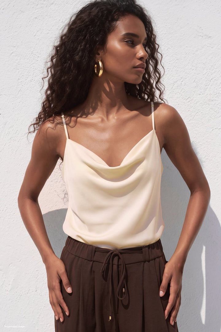 Sateen Blouse Débardeur Col Dégagé - Beige