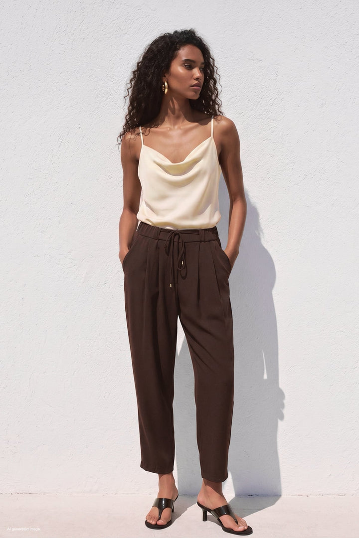 Sateen Blouse Débardeur Col Dégagé - Beige