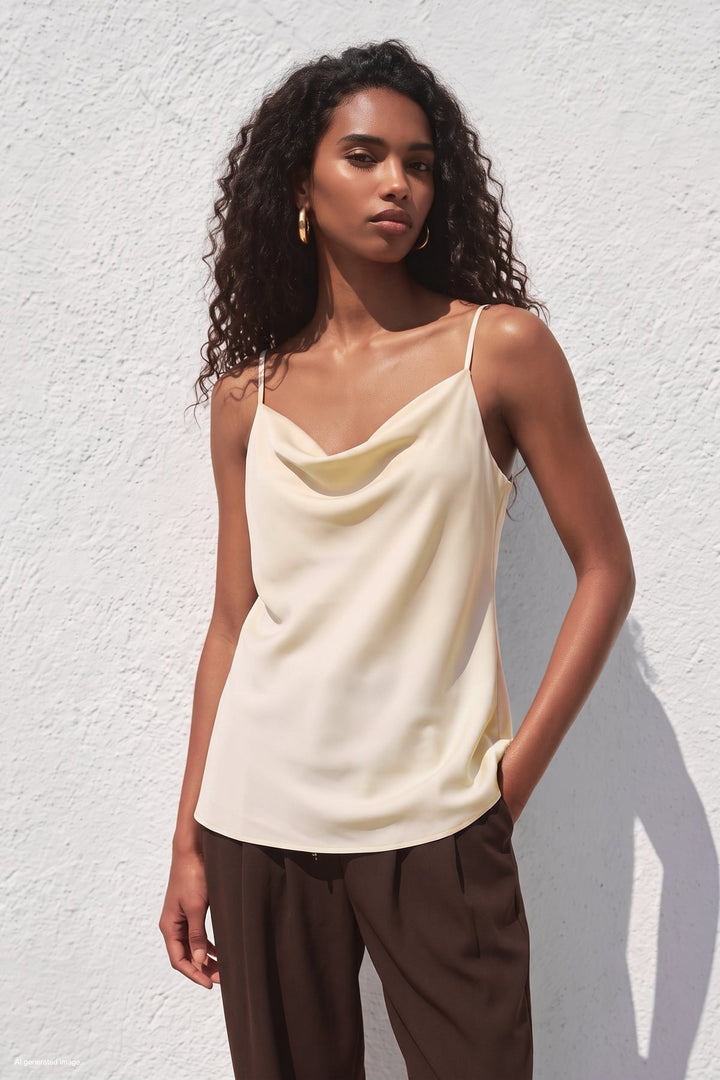 Sateen Blouse Débardeur Col Dégagé - Beige