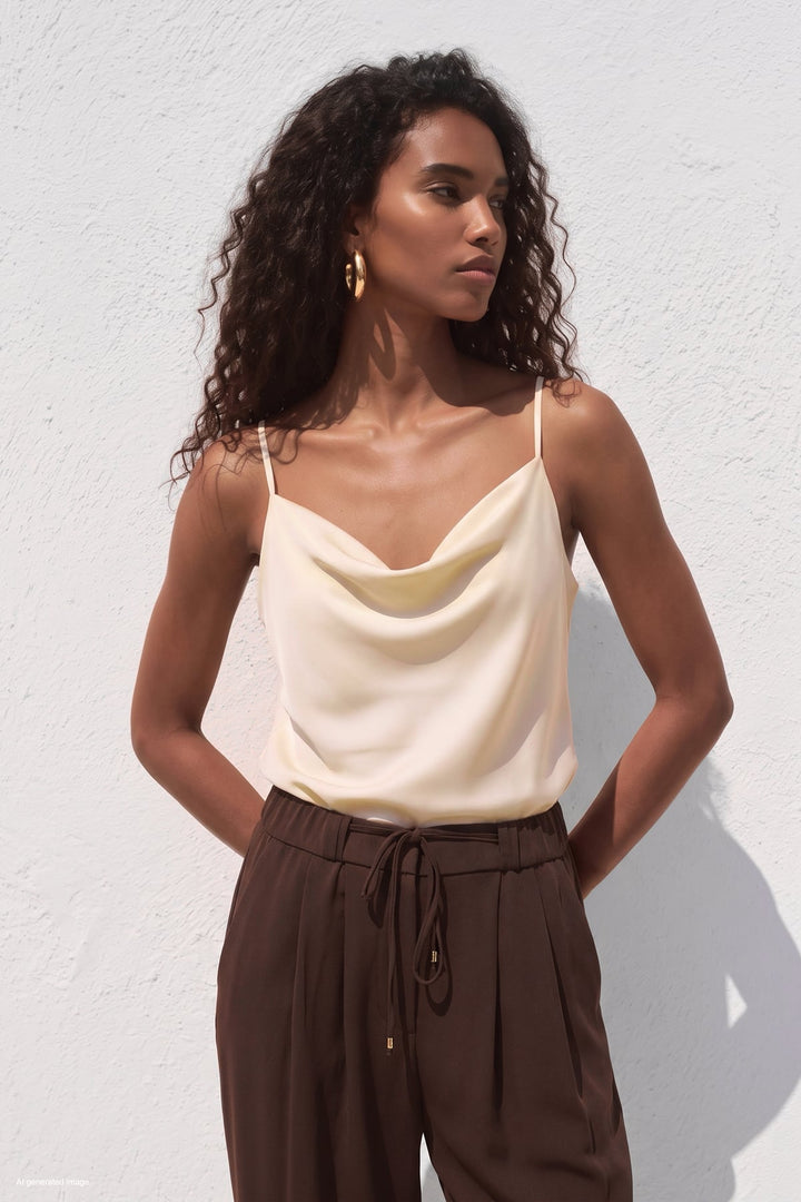 Sateen Blouse Débardeur Col Dégagé - Beige