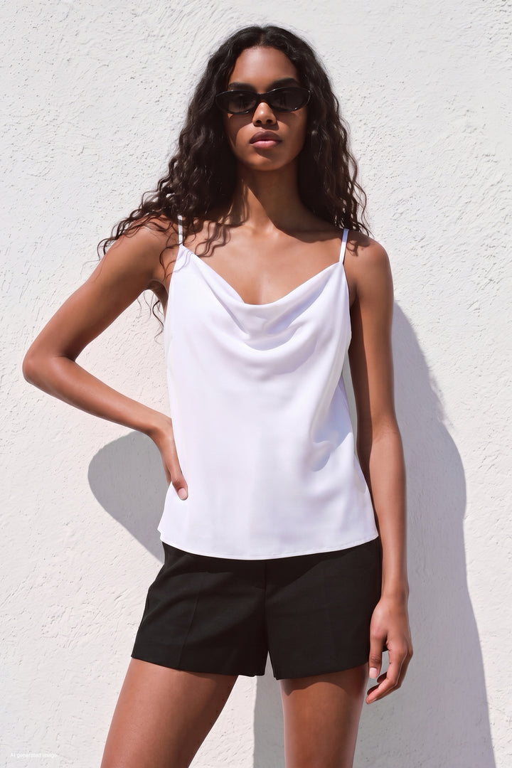 Sateen Blouse Débardeur Col Dégagé - Écru