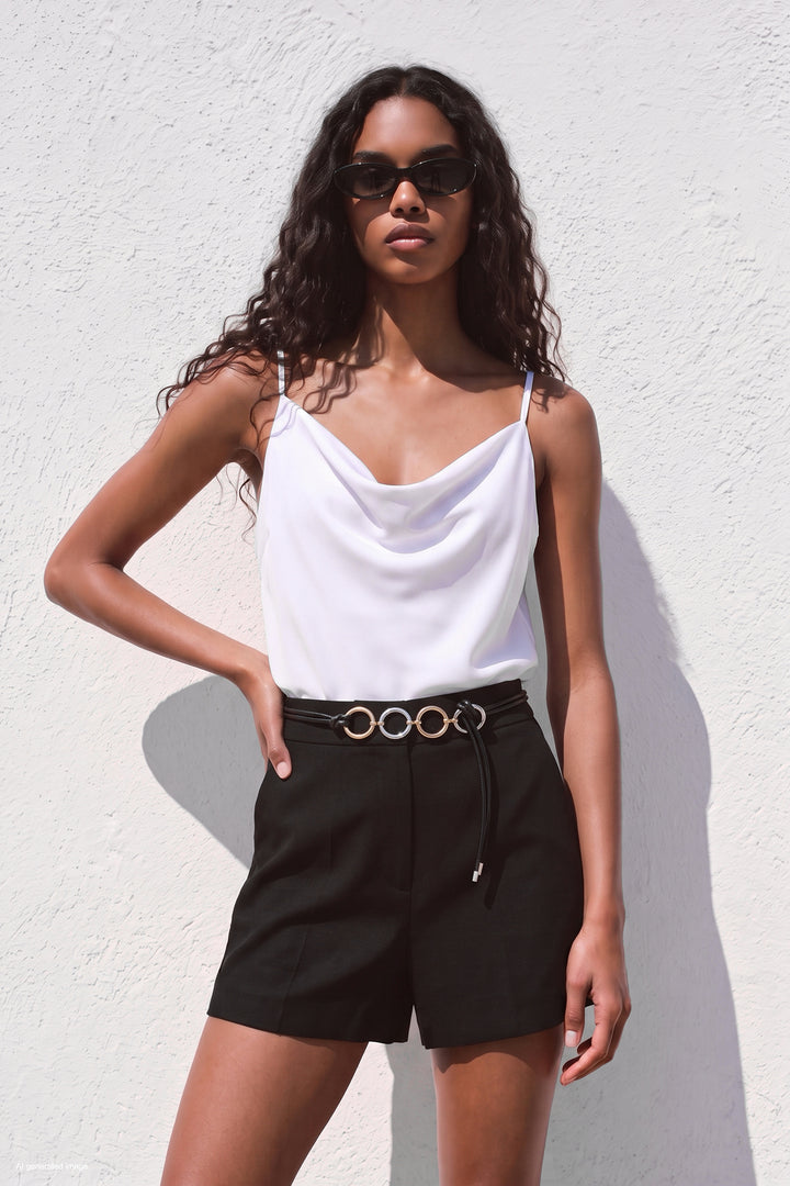 Sateen Blouse Débardeur Col Dégagé - Écru