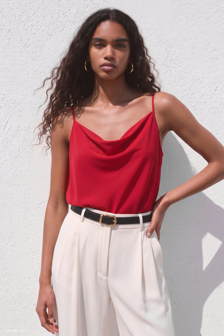Sateen Blouse Débardeur Col Dégagé - Rouge