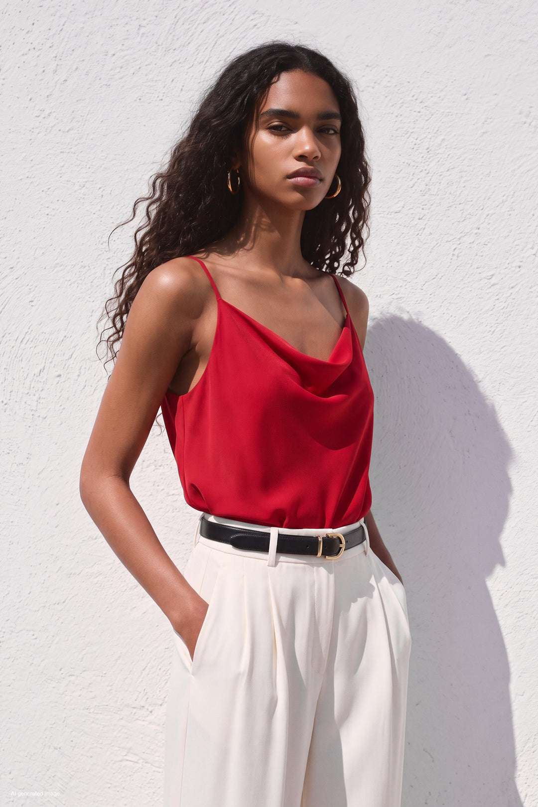 Sateen Blouse Débardeur Col Dégagé - Rouge