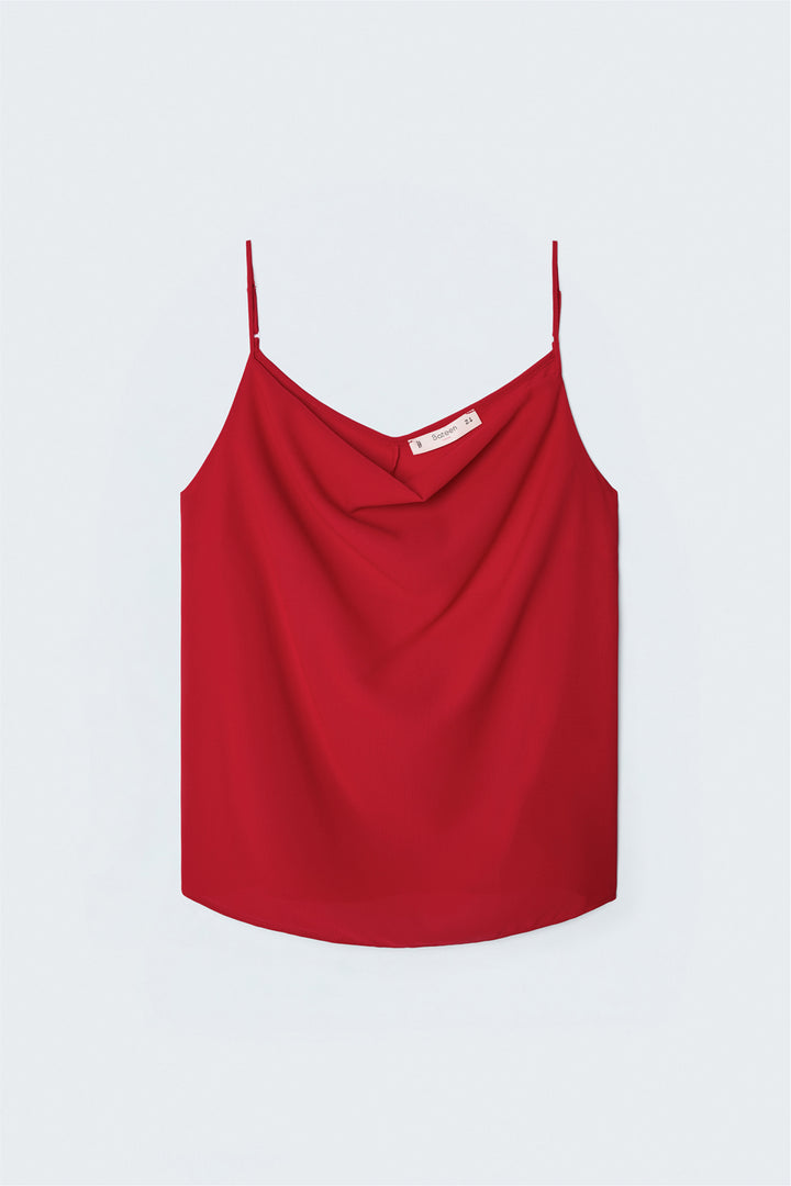 Sateen Blouse Débardeur Col Dégagé - Rouge