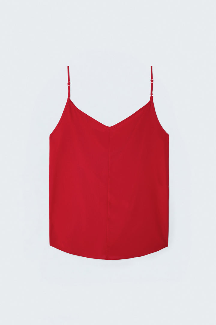 Sateen Blouse Débardeur Col Dégagé - Rouge