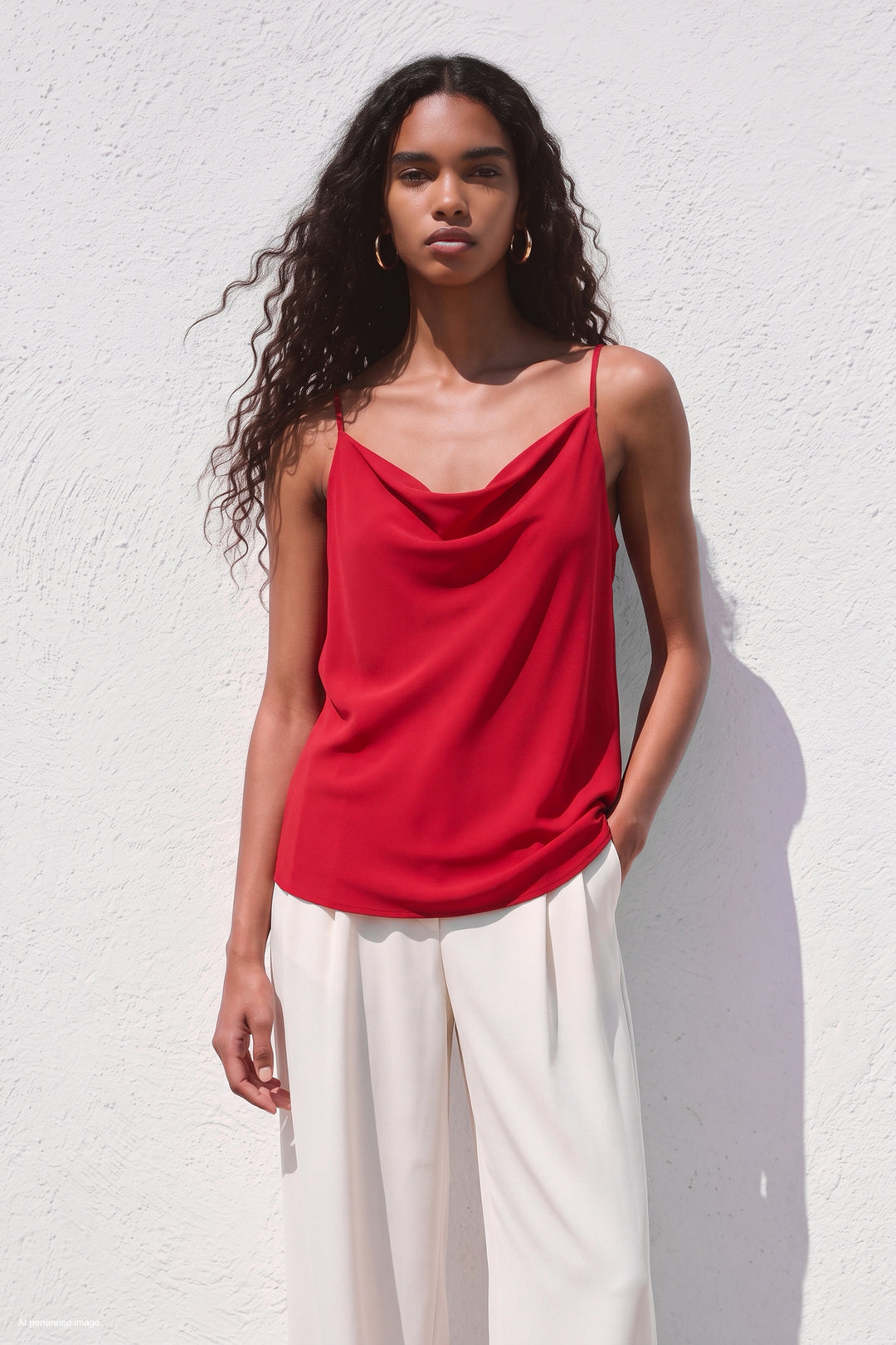 Sateen Blouse Débardeur Col Dégagé - Rouge