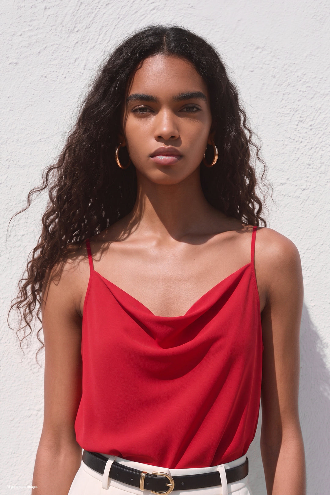 Sateen Blouse Débardeur Col Dégagé - Rouge