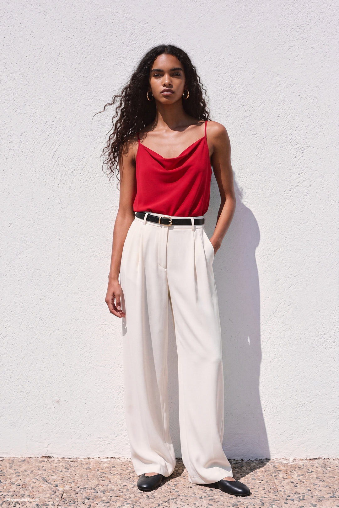 Sateen Blouse Débardeur Col Dégagé - Rouge
