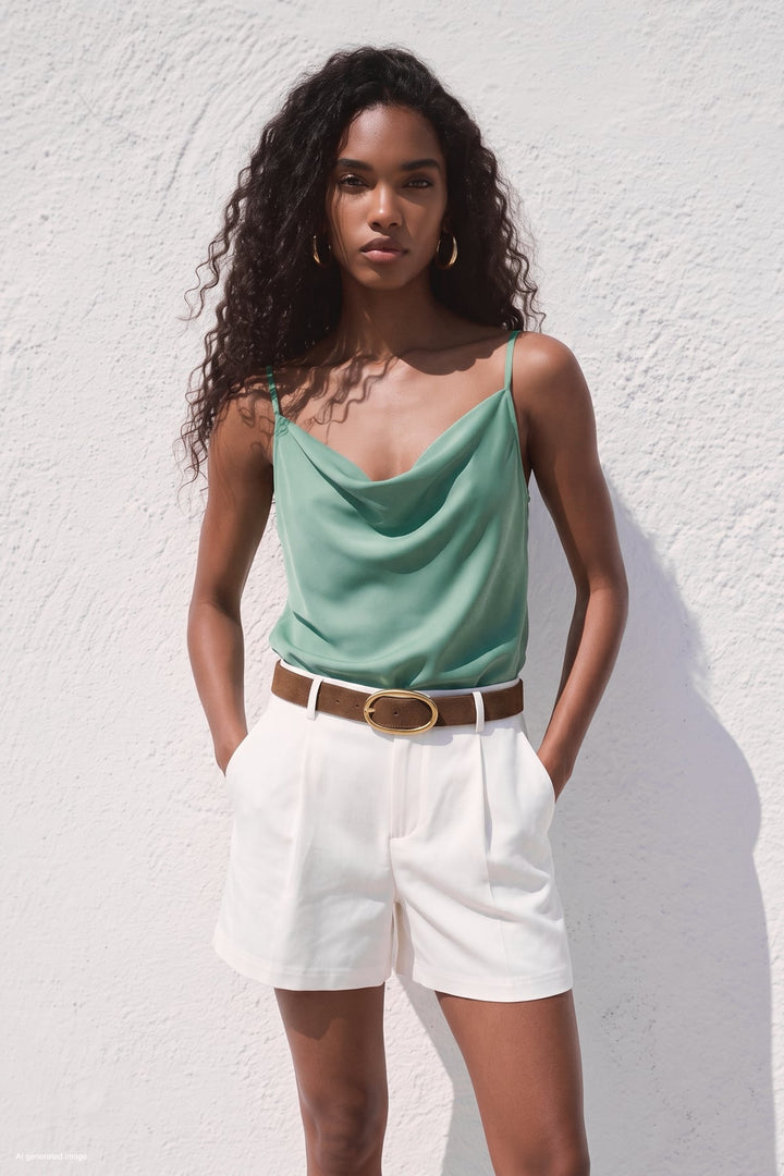 Sateen Blouse Débardeur Col Dégagé - Menthe