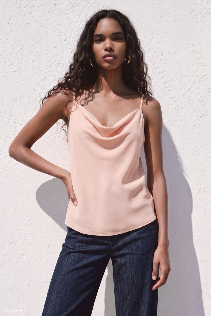 Sateen Blouse Débardeur Col Dégagé - Poudre