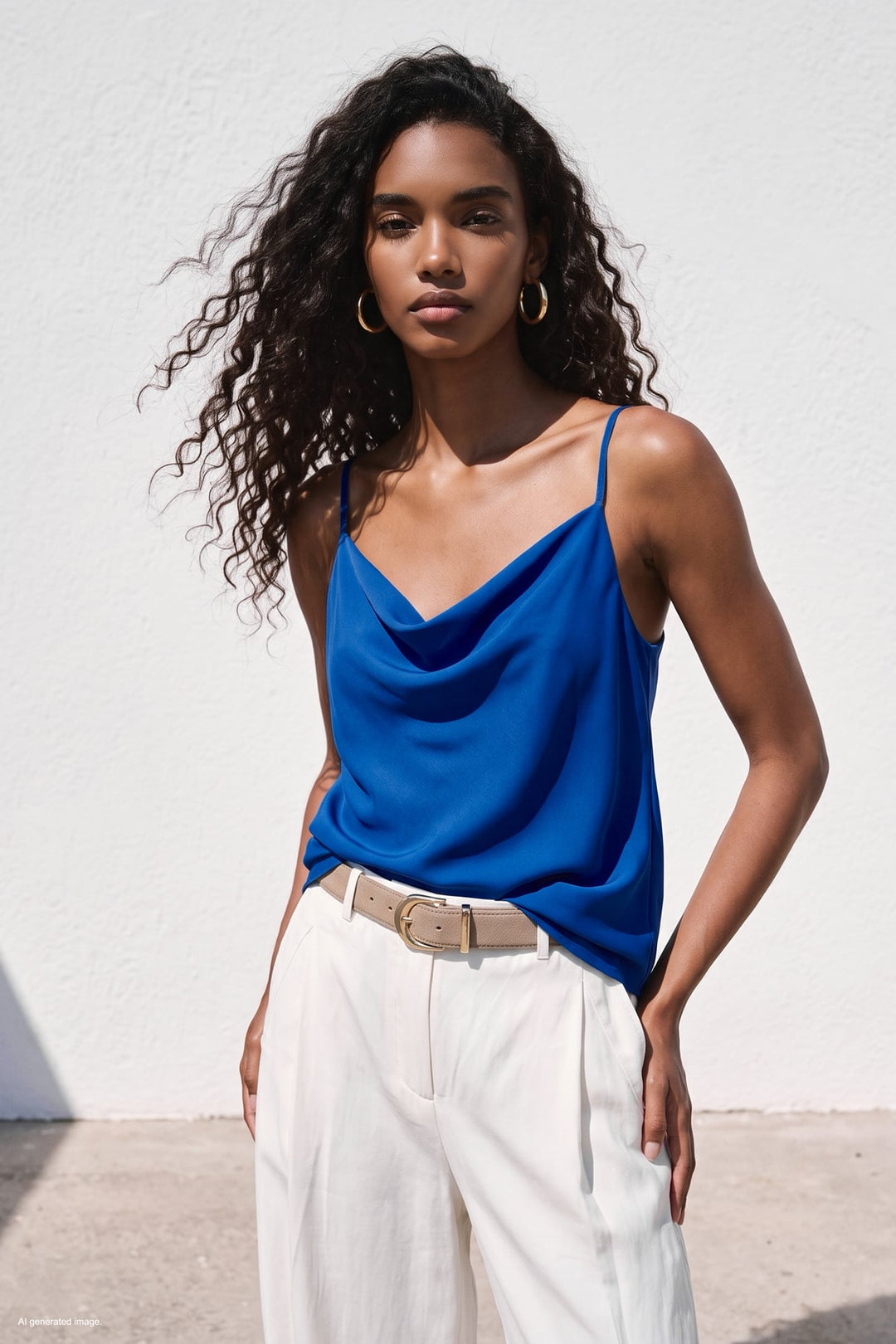 Sateen Blouse Débardeur Col Dégagé - sax Bleu