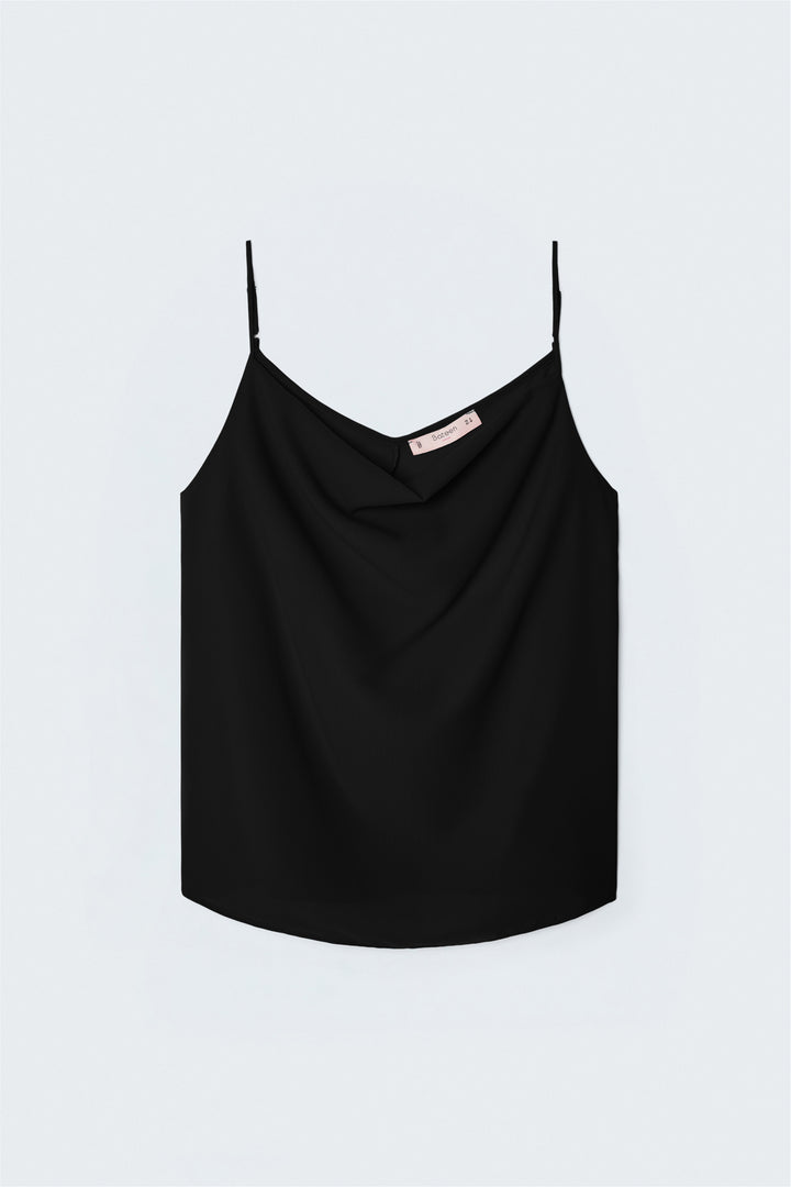 Sateen Blouse Débardeur Col Dégagé - Noir