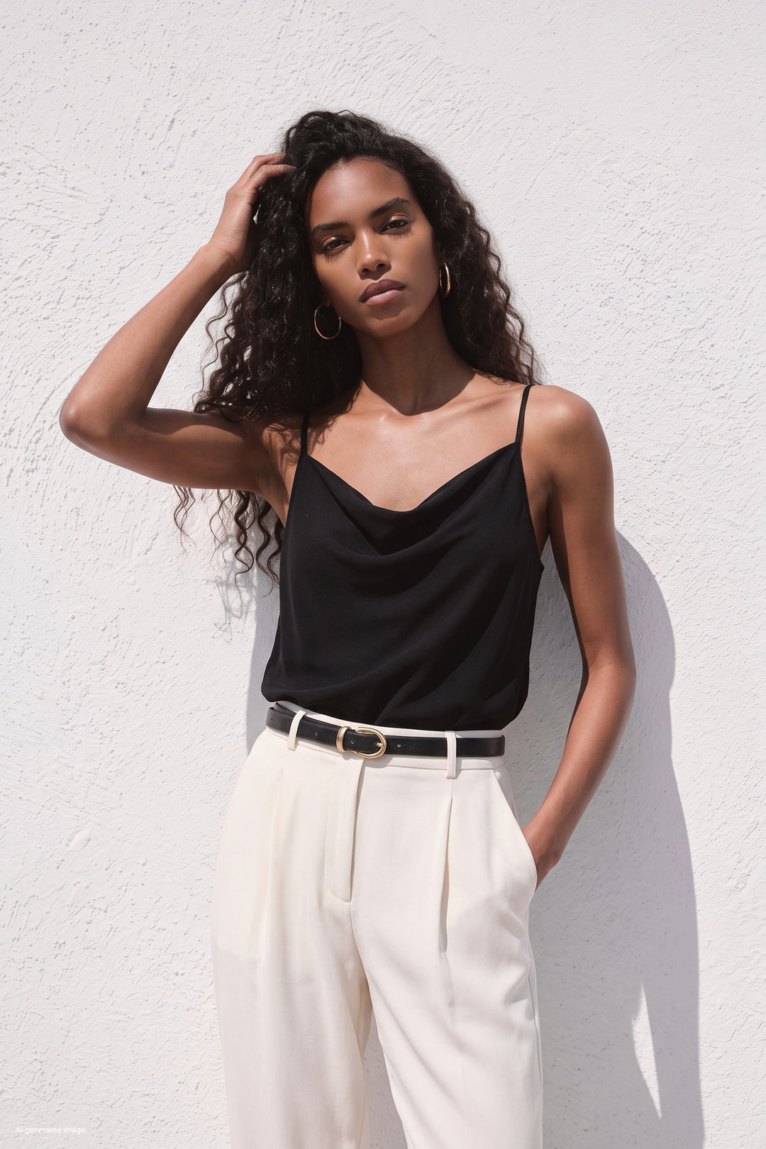 Sateen Blouse Débardeur Col Dégagé - Noir