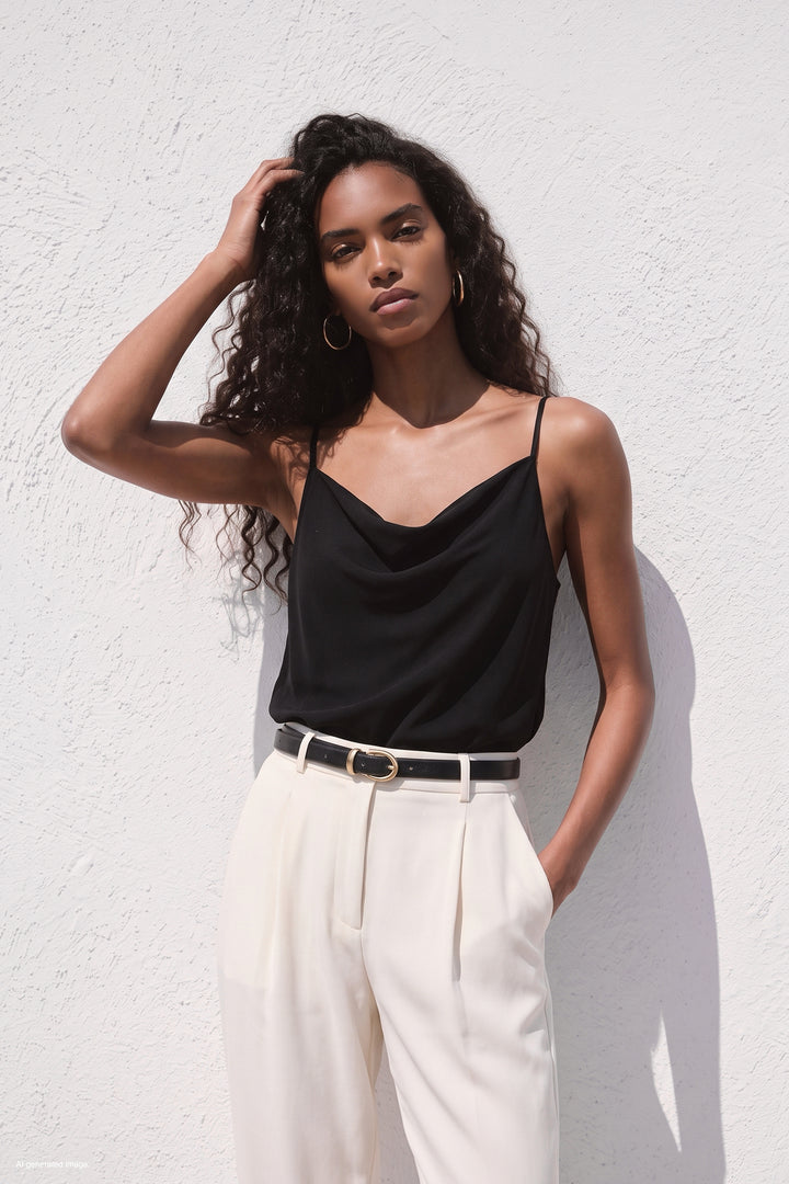 Sateen Blouse Débardeur Col Dégagé - Noir