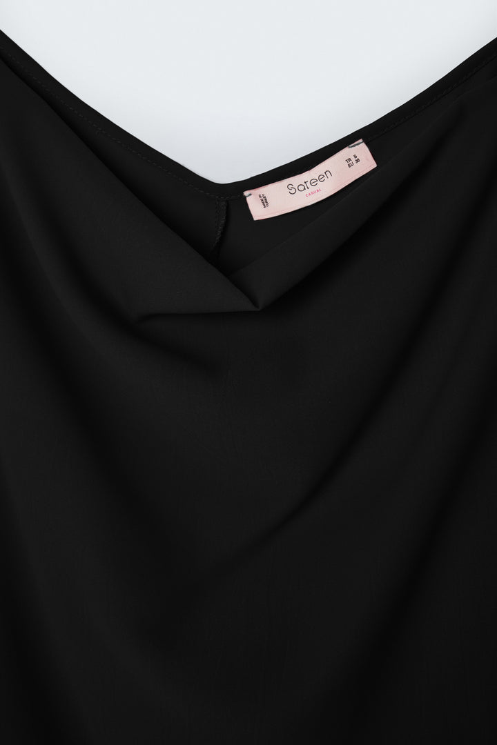 Sateen Blouse Débardeur Col Dégagé - Noir