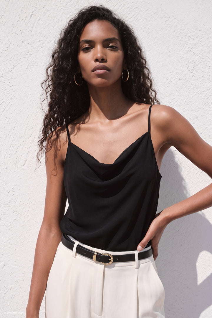 Sateen Blouse Débardeur Col Dégagé - Noir