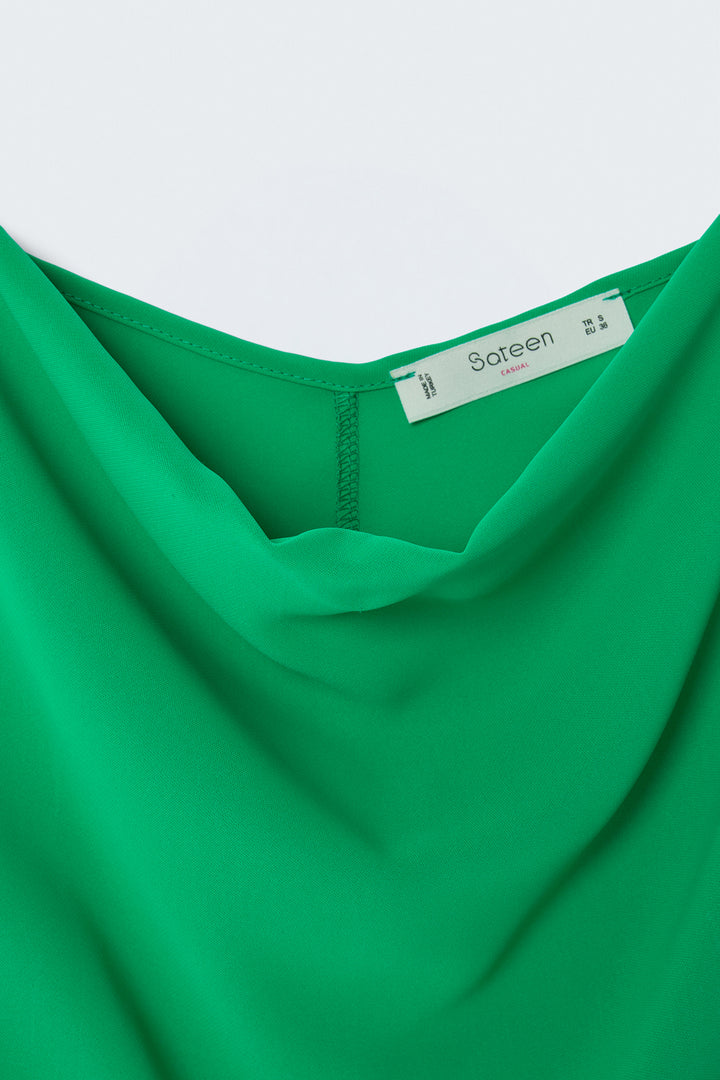 Sateen Blouse Débardeur Col Dégagé - Vert