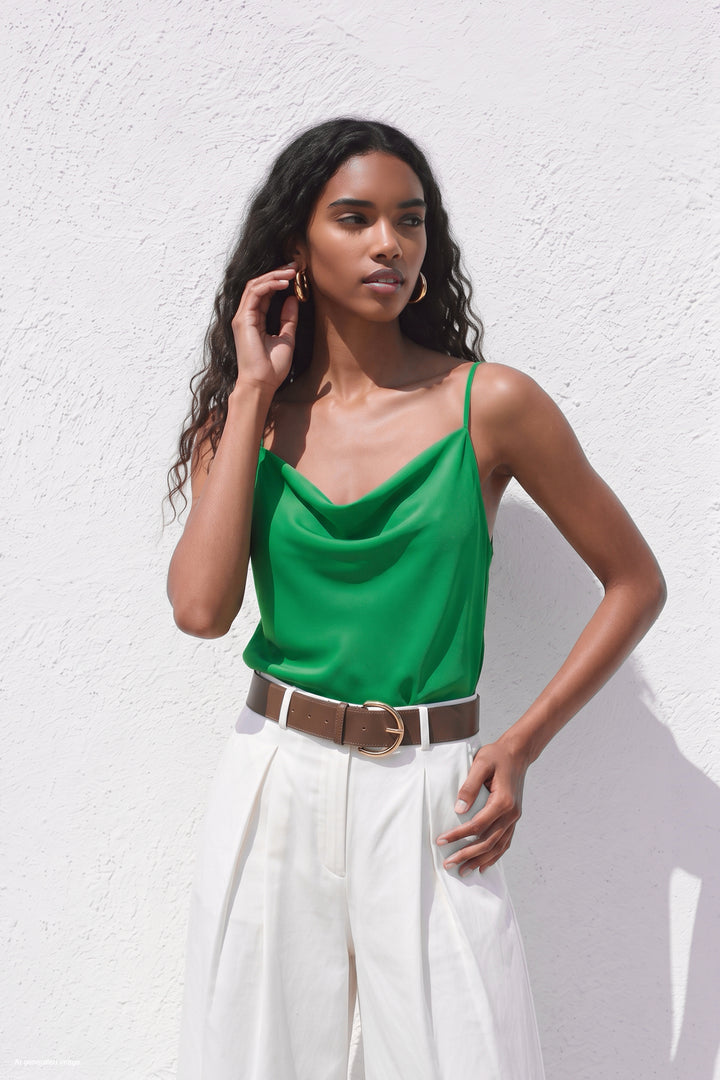 Sateen Blouse Débardeur Col Dégagé - Vert