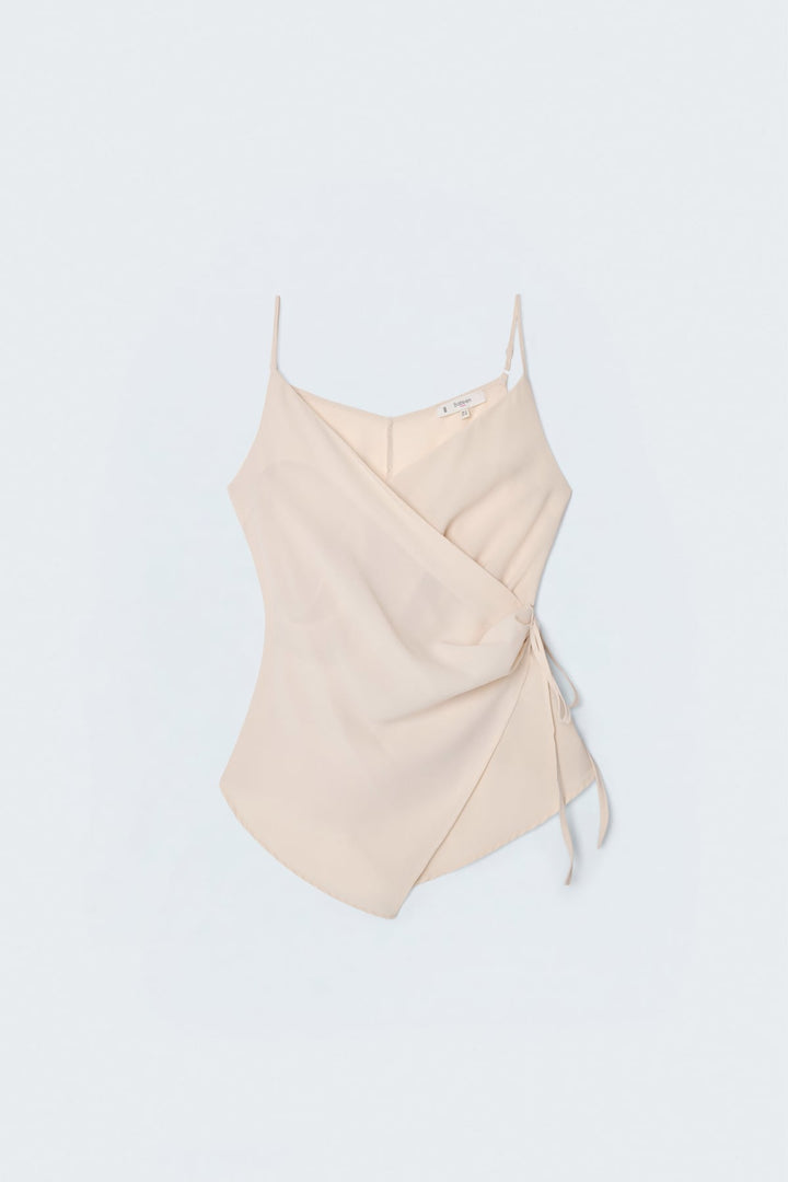 Sateen Blouse croisée à bretelles - Beige