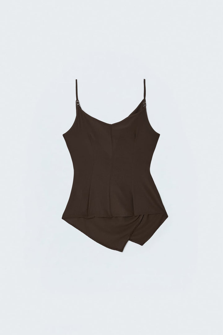 Sateen Blouse croisée à bretelles - Marron