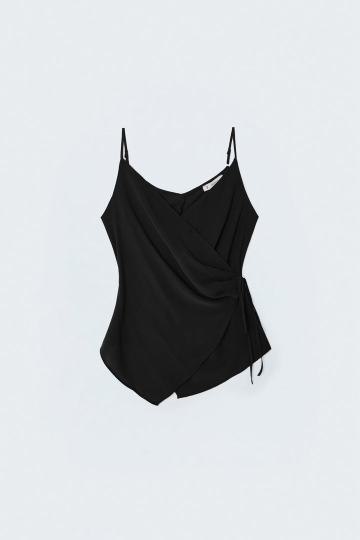 Sateen Blouse croisée à bretelles - Noir