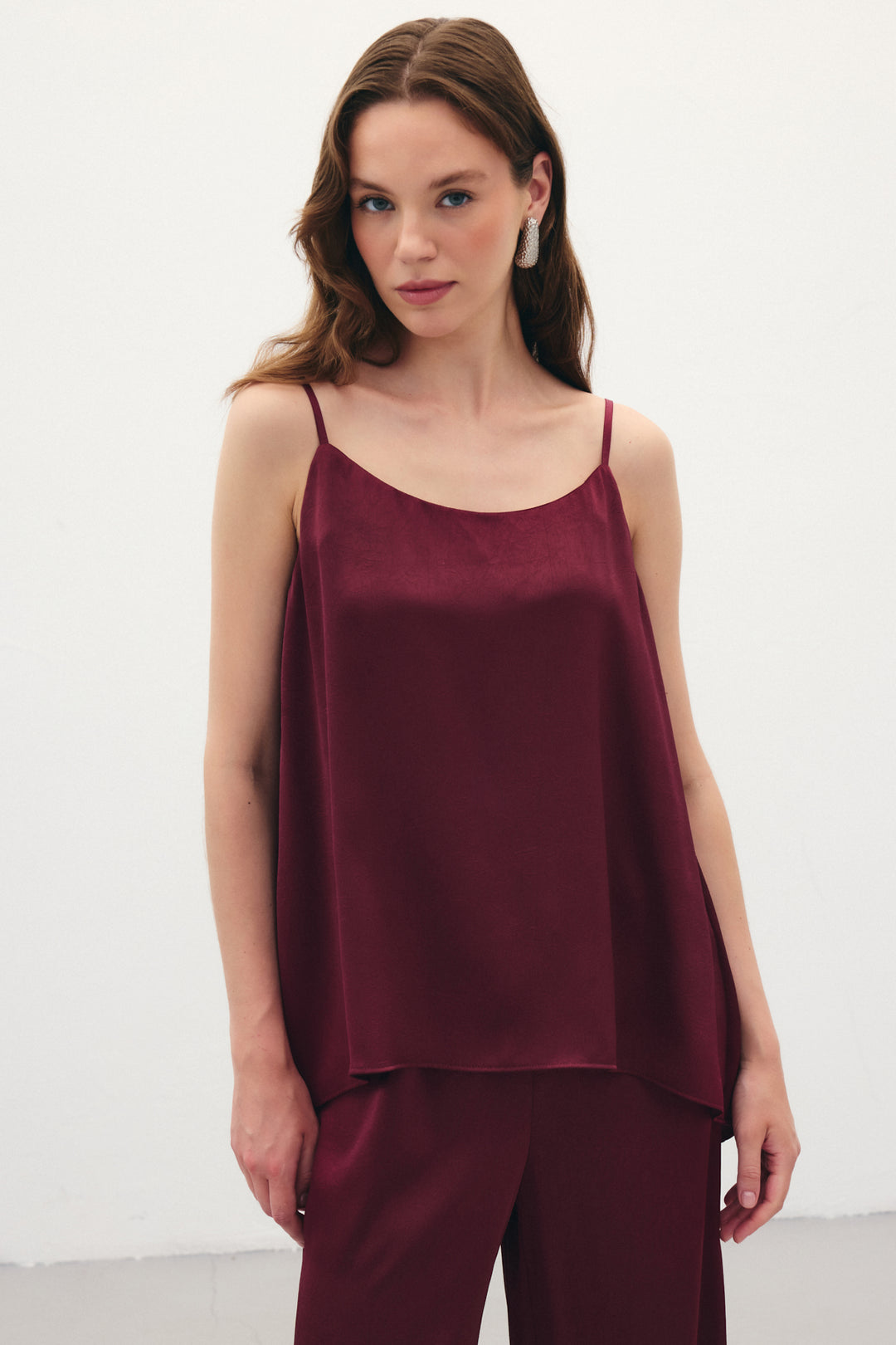 Sateen Débardeur Satiné à Bretelles - Bordeaux