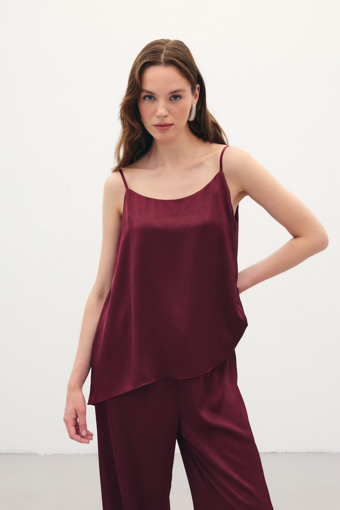 Sateen Débardeur Satiné à Bretelles - Bordeaux