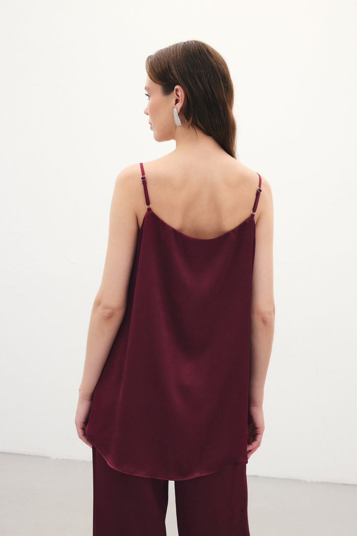 Sateen Débardeur Satiné à Bretelles - Bordeaux