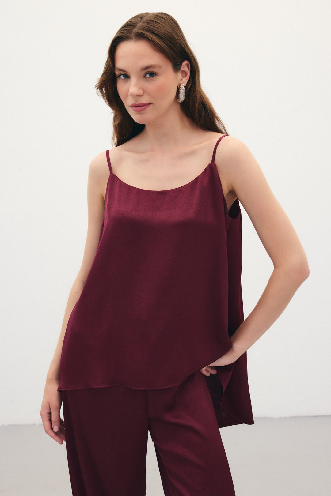 Sateen Débardeur Satiné à Bretelles - Bordeaux