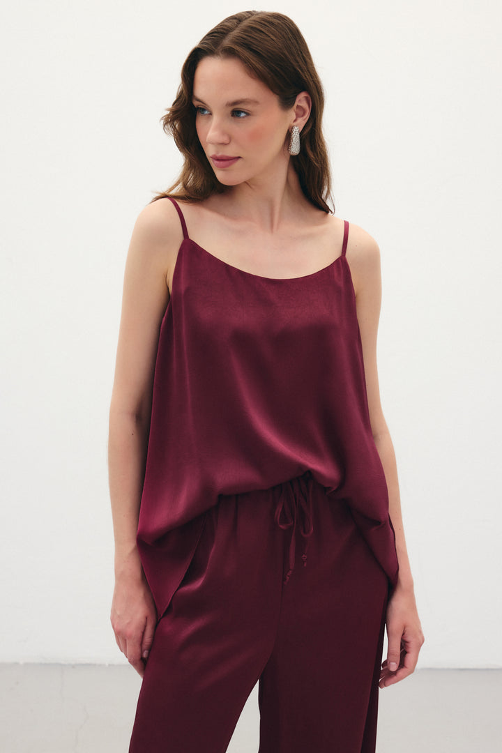 Sateen Débardeur Satiné à Bretelles - Bordeaux