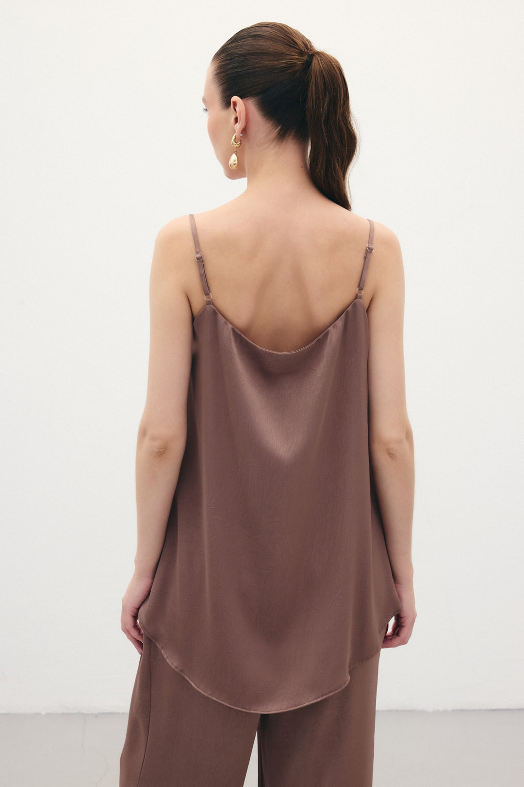 Sateen Débardeur Satiné à Bretelles - Marron