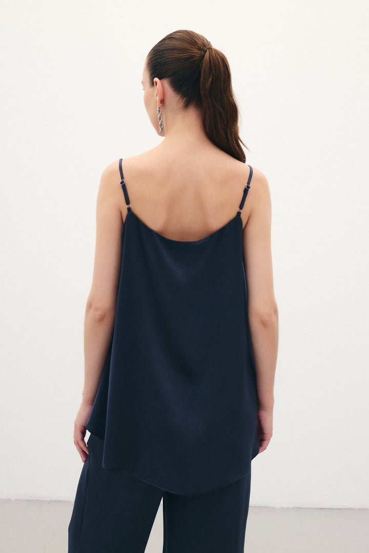Sateen Débardeur Satiné à Bretelles - Bleu marine