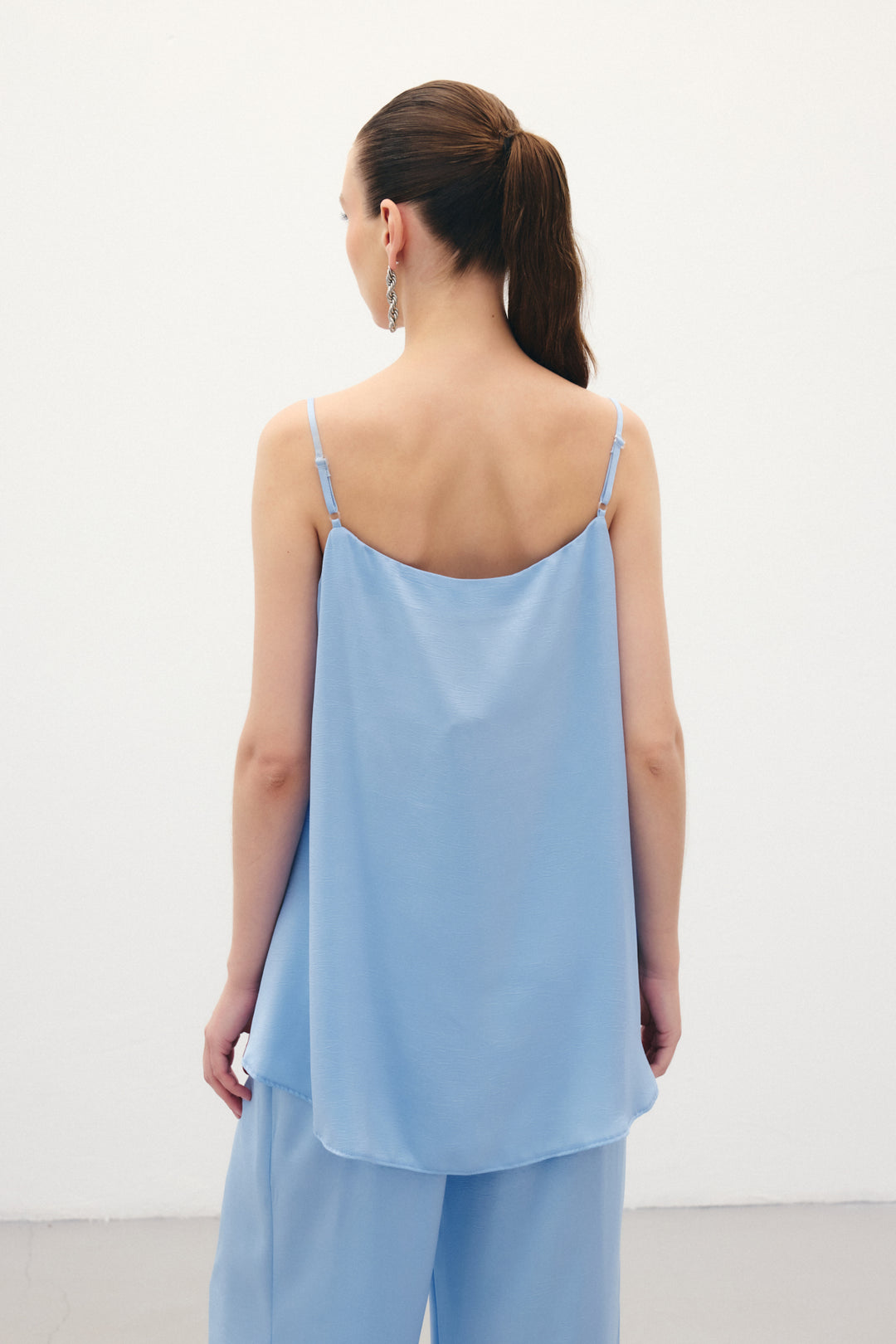 Sateen Débardeur Satiné à Bretelles - Bleu