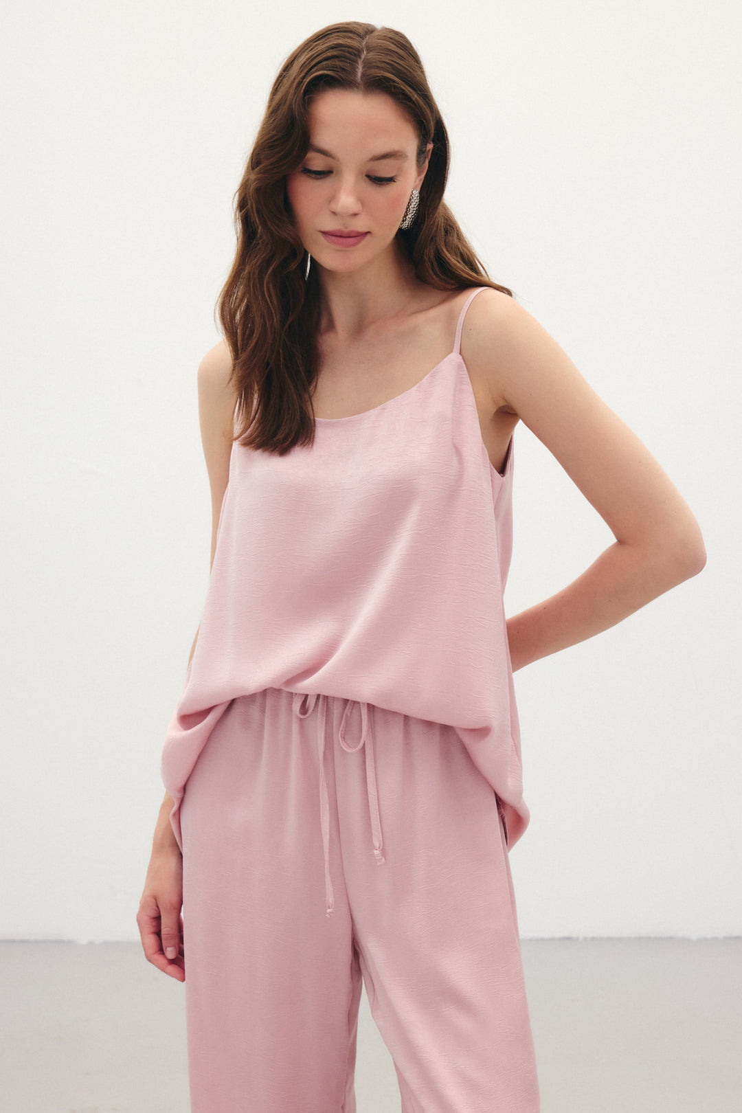 Sateen Débardeur Satiné à Bretelles - Poudre
