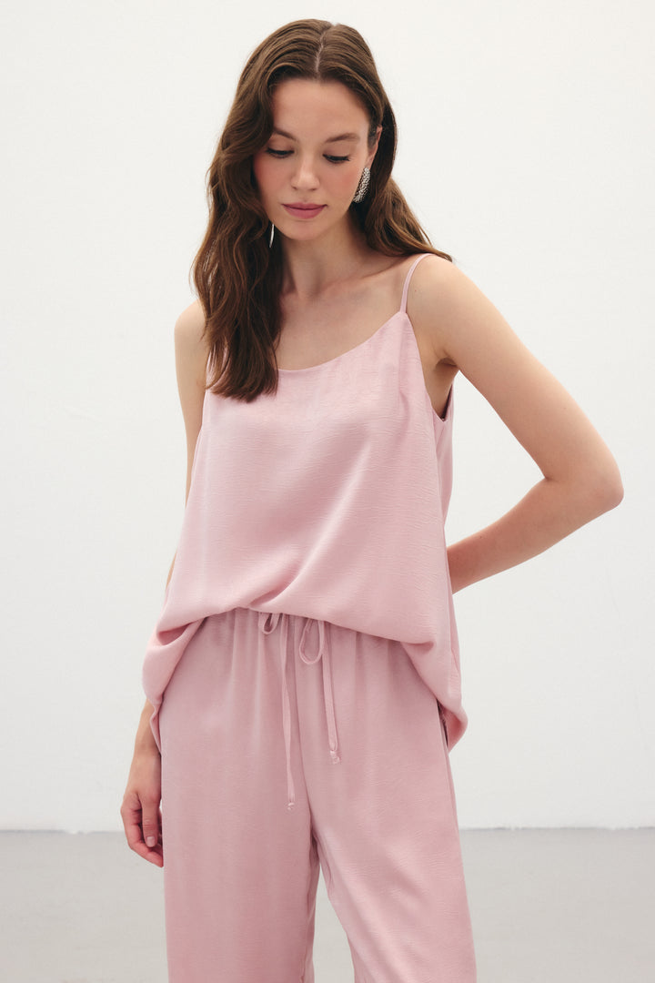 Sateen Débardeur Satiné à Bretelles - Poudre