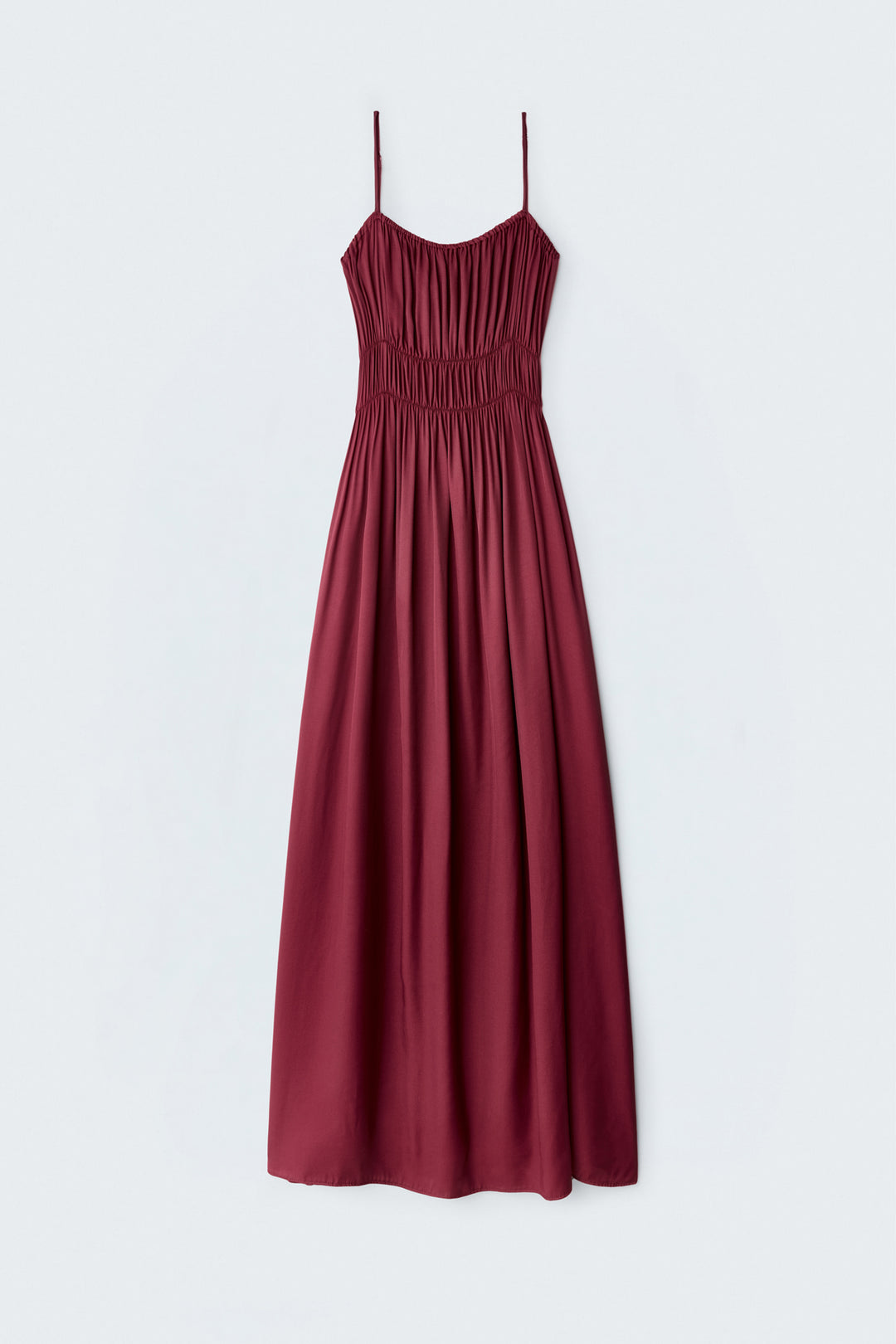 Sateen Robe longue à bretelles - Bordeaux