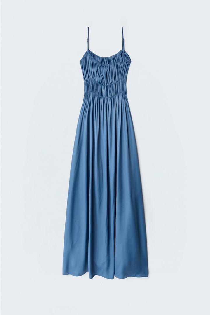 Sateen Robe longue à bretelles - Indigo