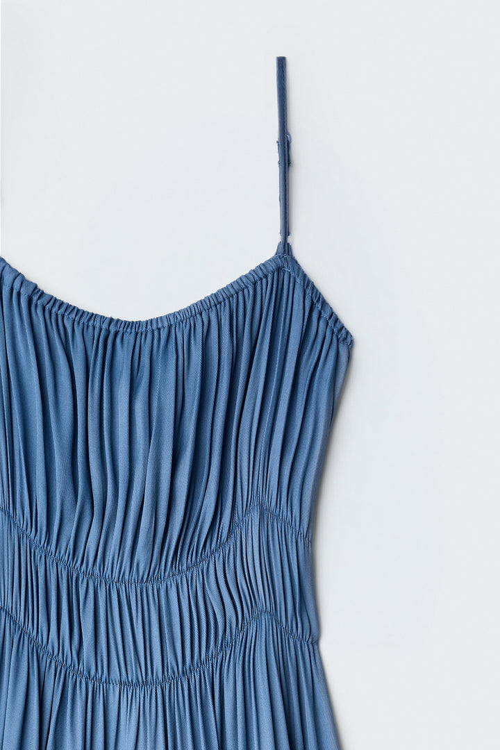 Sateen Robe longue à bretelles - Indigo