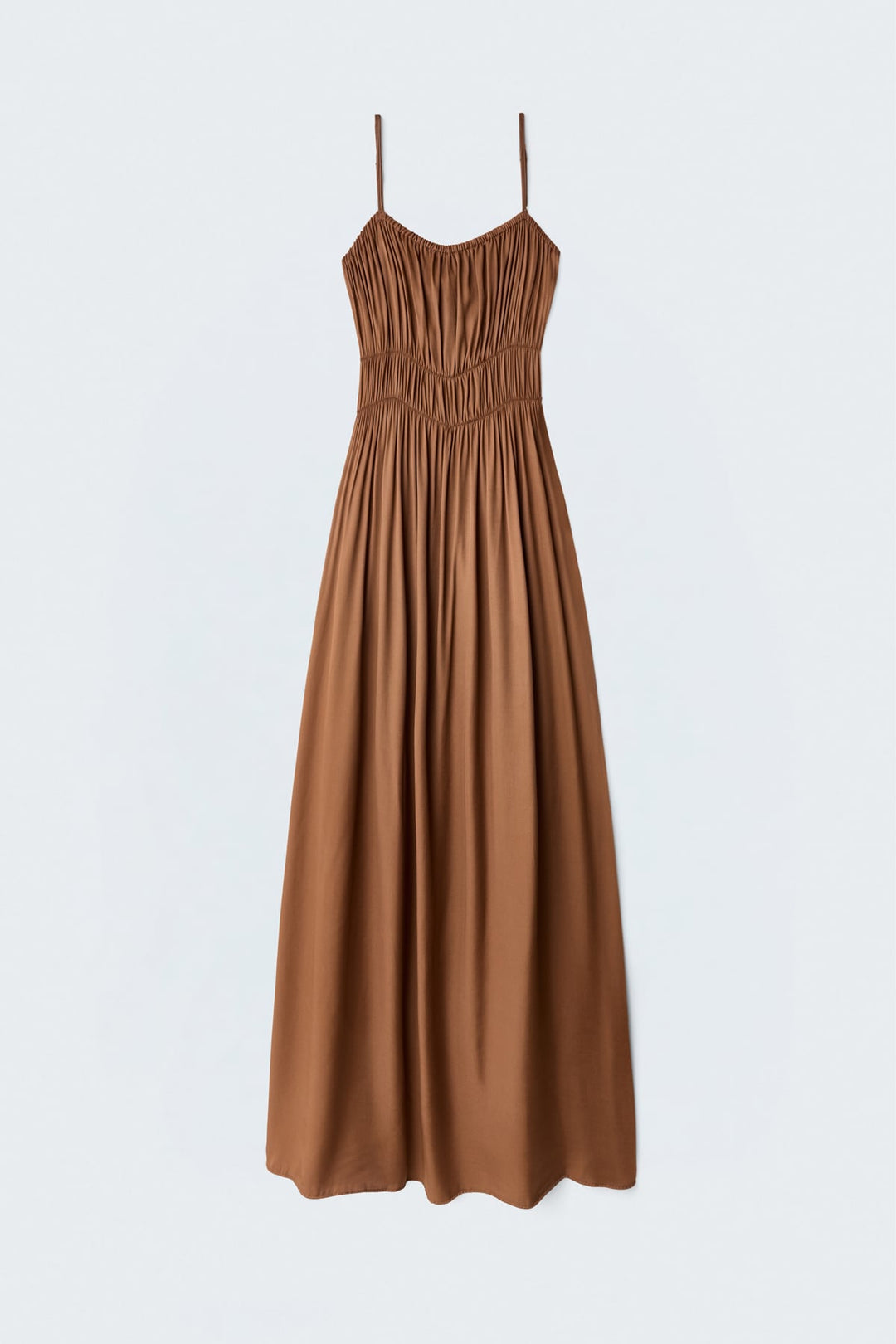 Sateen Robe Longue à Bretelles - Marron