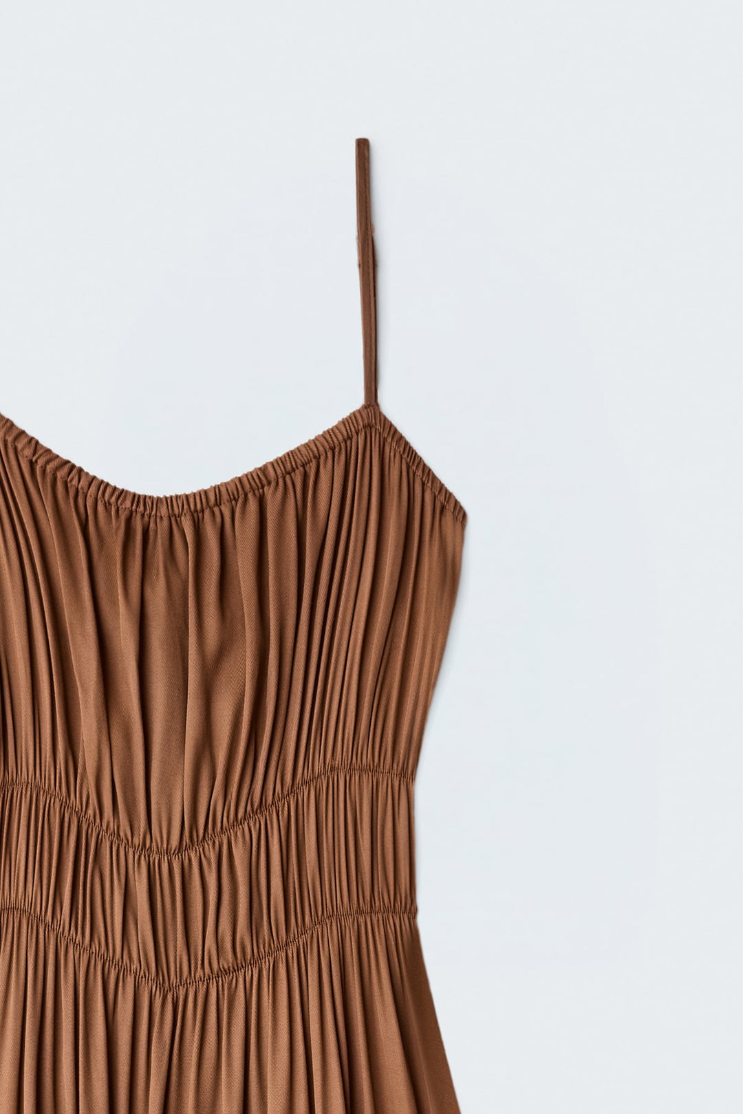 Sateen Robe Longue à Bretelles - Marron