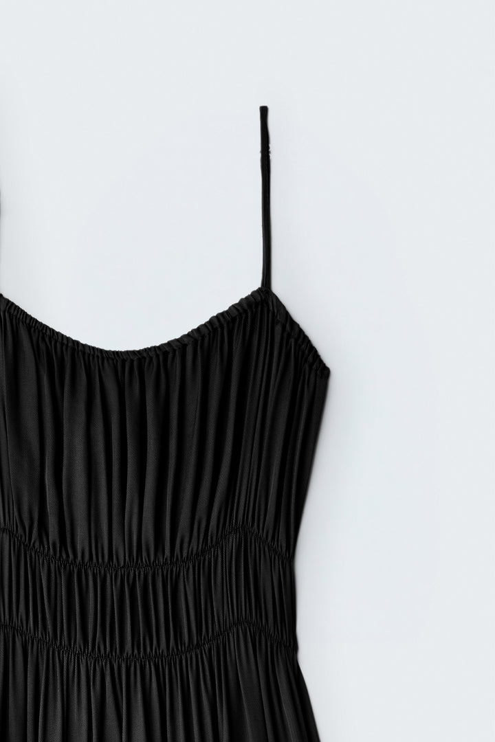 Sateen Robe longue à bretelles - Noir