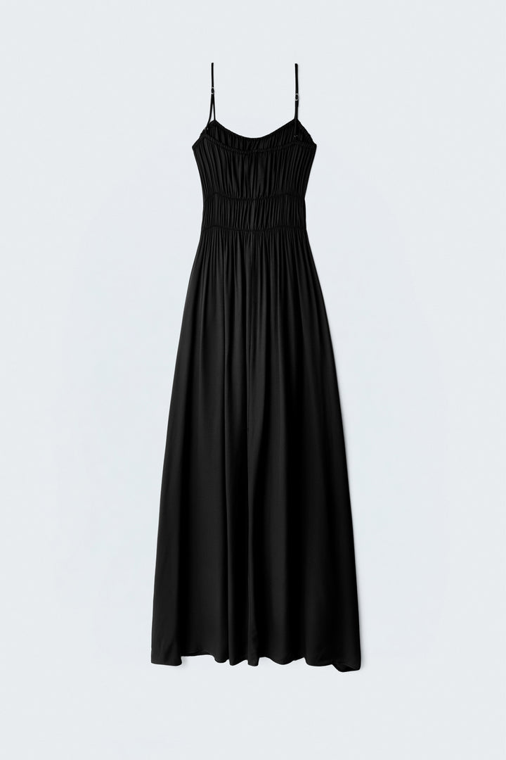 Sateen Robe longue à bretelles - Noir