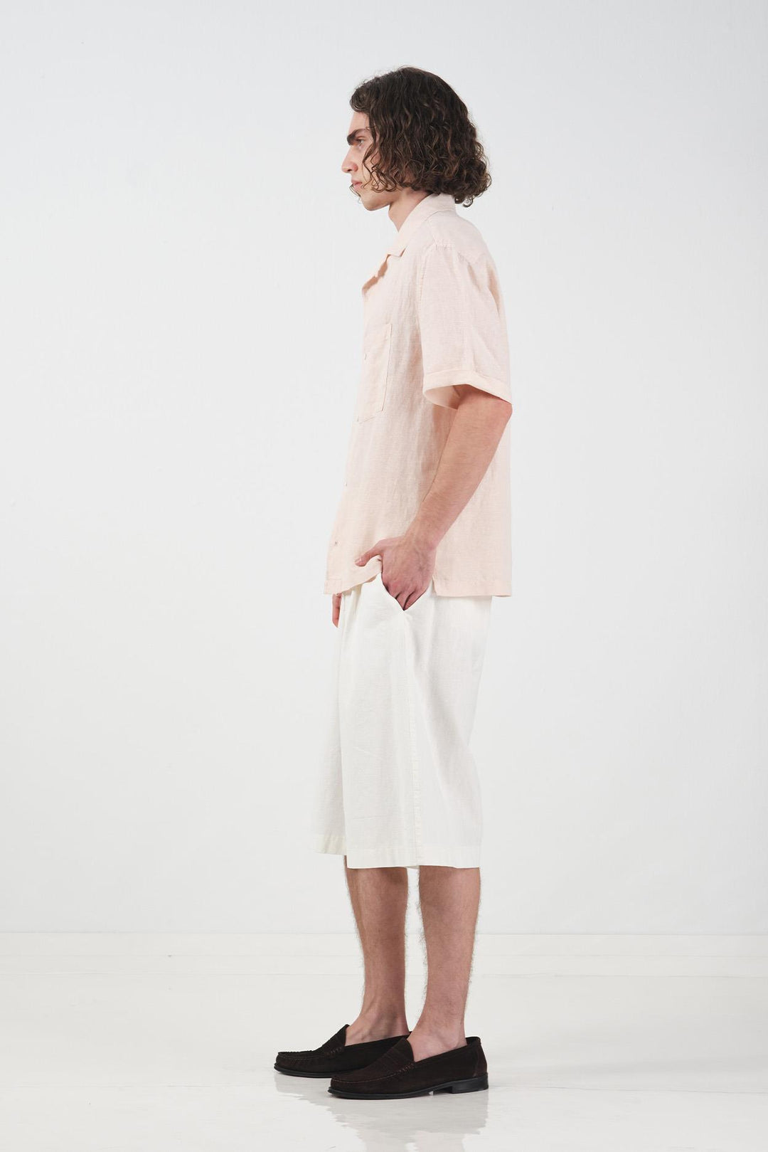 Giesto Short en lin blanc à lacets - Blanc