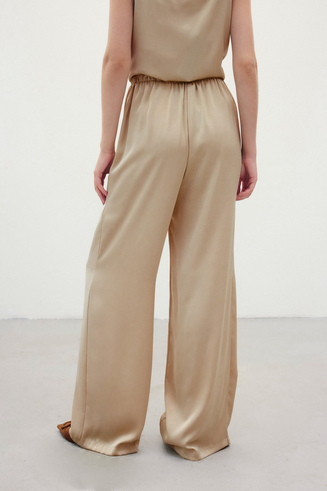 Sateen Pantalon ample à lacets - Beige