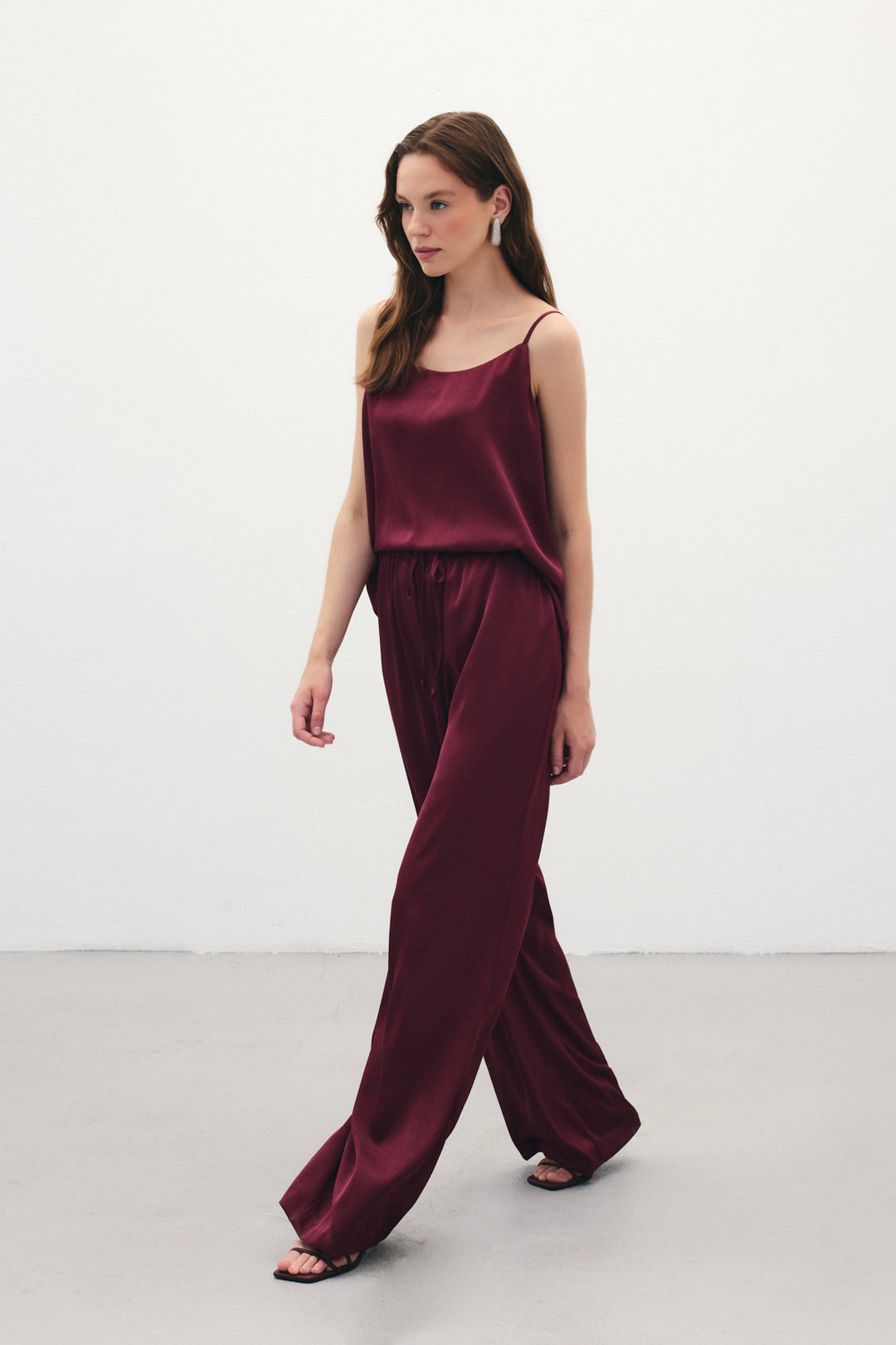 Sateen Pantalon ample à lacets - Bordeaux