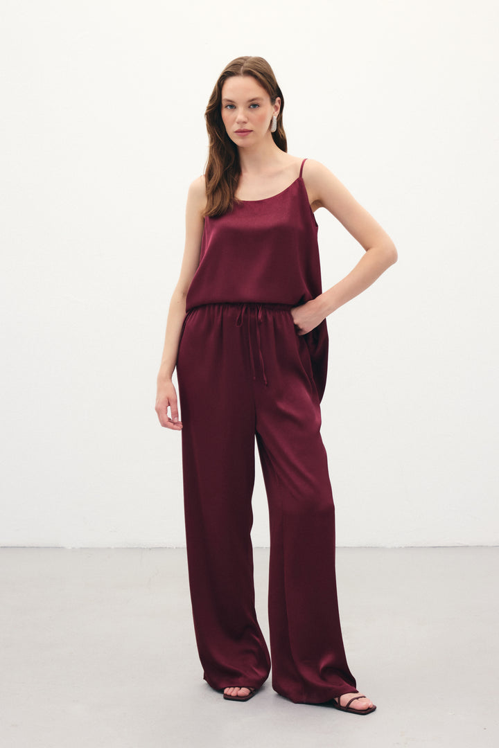 Sateen Pantalon ample à lacets - Bordeaux