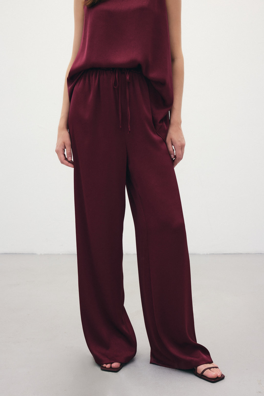 Sateen Pantalon ample à lacets - Bordeaux