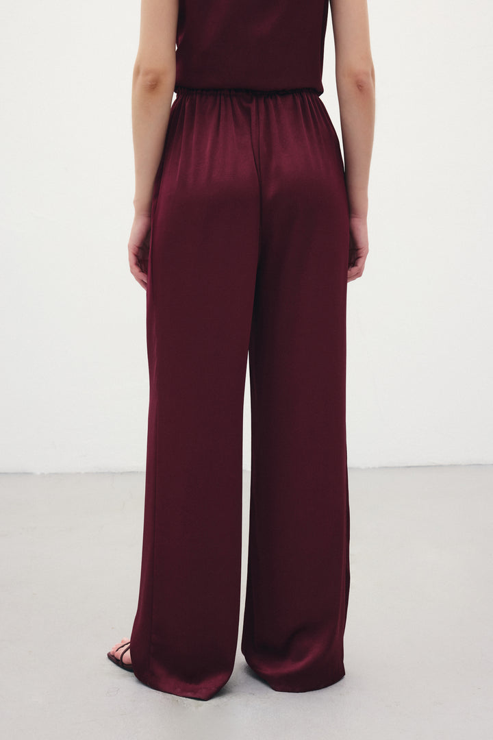 Sateen Pantalon ample à lacets - Bordeaux