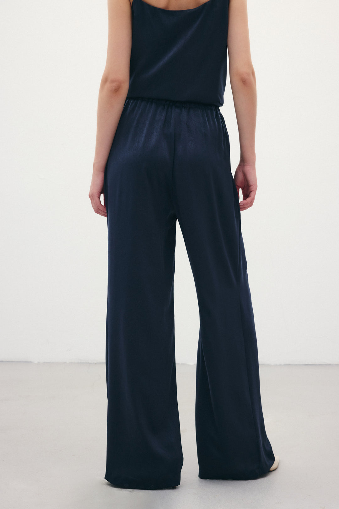 Sateen Pantalon ample à lacets - Bleu marine